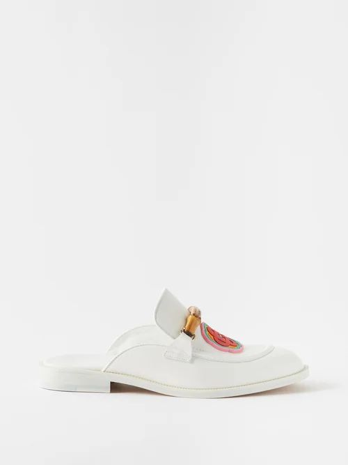 Memphis Leather Backless Loafers - Mens - White