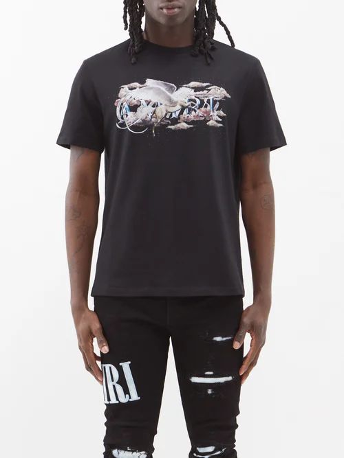 Pegasus-print Cotton-jersey T-shirt - Mens - Black