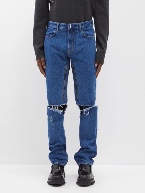 Ripped Straight-leg Jeans - Mens - Indigo