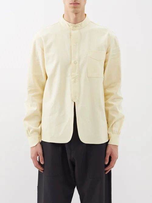 Stand-collar Cotton-canvas Shirt - Mens - Cream