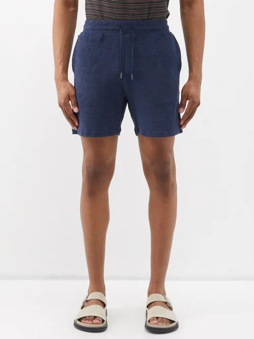 Drawstring-waist Cotton-terry Shorts - Mens - Navy