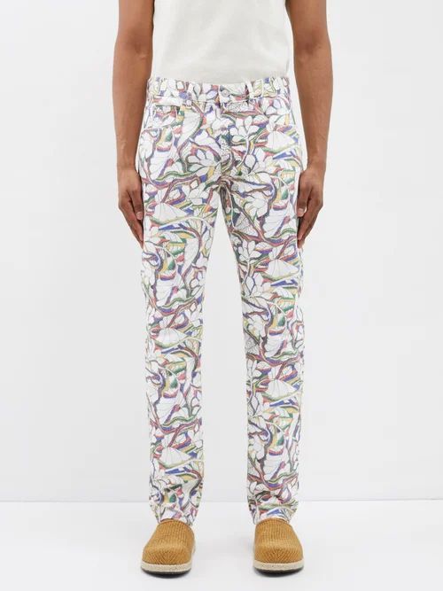 Floral-print Straight-leg Jeans - Mens - Multi