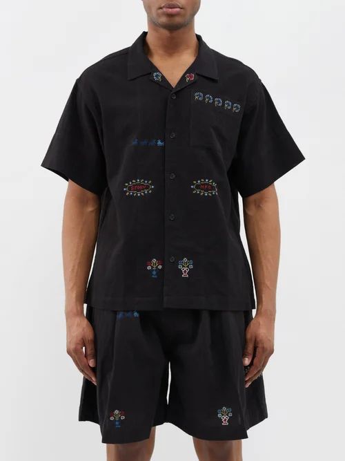 Greetings Organic-cotton Shirt - Mens - Black Multi
