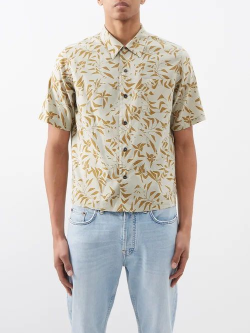 Hawaii Leaf-print Lyocell-blend Twill Shirt - Mens - Sand