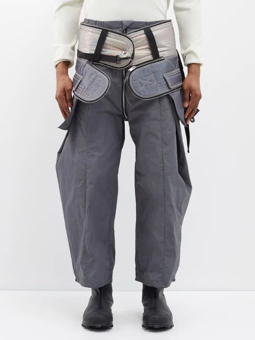 Layered-waistband Packable Nylon Trousers - Mens - Grey