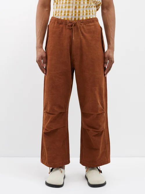 Paco Wide-leg Organic-cotton Trousers - Mens - Brown