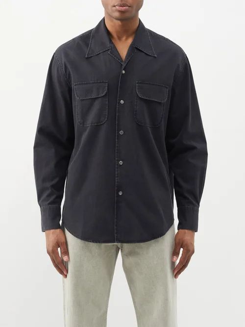 Poco Washed Cotton-twill Shirt - Mens - Black