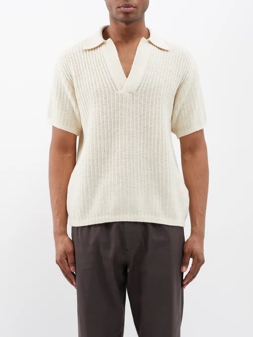 Ribbed Brushed Cotton-blend Polo Knit - Mens - White