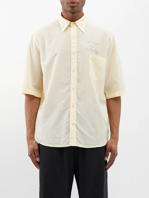 Sambler Logo-embroidered Striped Cotton Shirt - Mens - Yellow