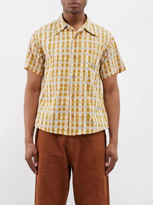 Shore Check-print Organic-cotton Poplin Shirt - Mens - Beige Multi
