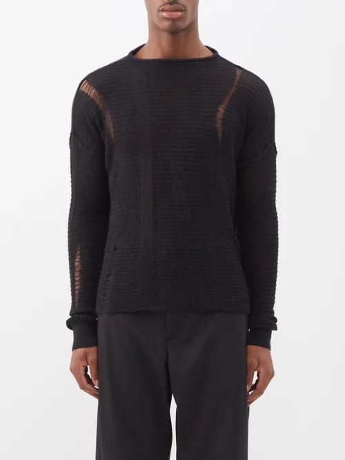 Distressed Knitted Sweater - Mens - Black