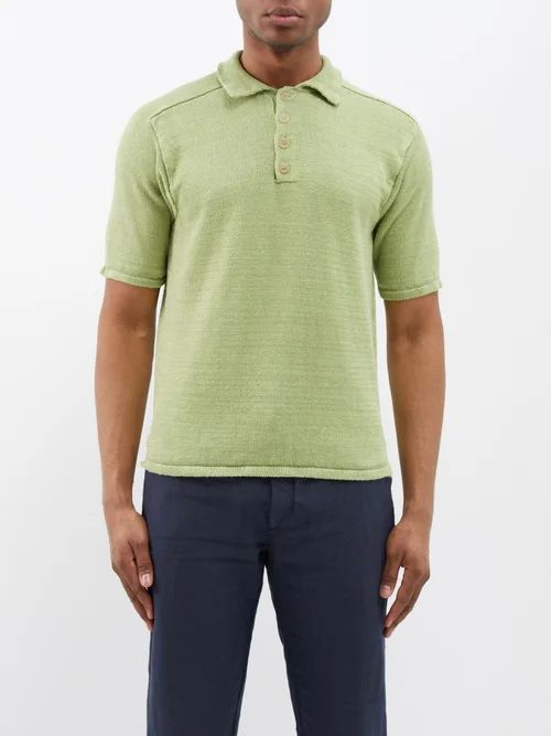 Washed-linen Polo Shirt - Mens - Green