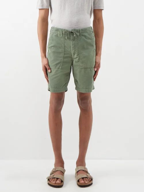 Fatigue Drawstring-waist Cotton-corduroy Shorts - Mens - Green
