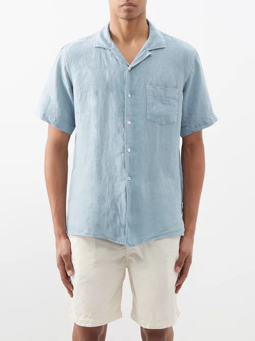 Pat Linen Short-sleeved Shirt - Mens - Turquoise