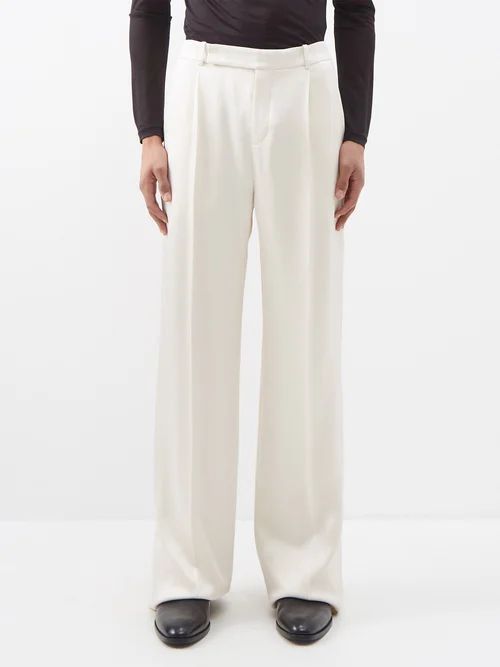 Pleated Crepe Flared Trousers - Mens - Chalk
