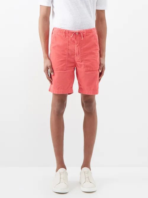 Texas Drawstring-waist Cotton Drill Shorts - Mens - Red