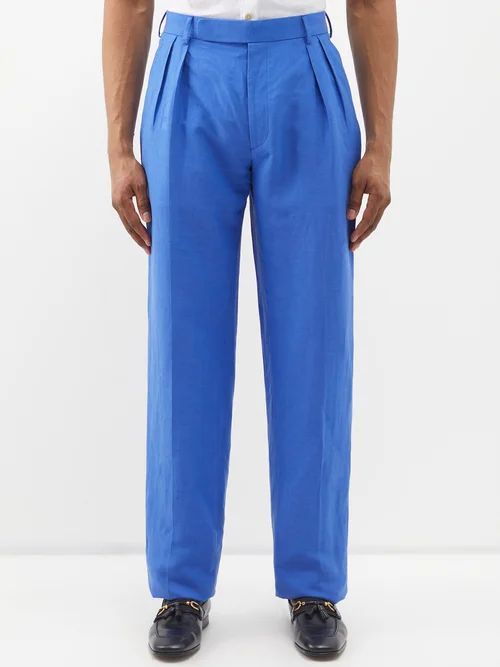 Glenn Silk-blend Canvas Suit Trousers - Mens - Blue
