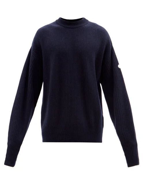 Logo-patch Cashmere-blend Sweater - Mens - Navy