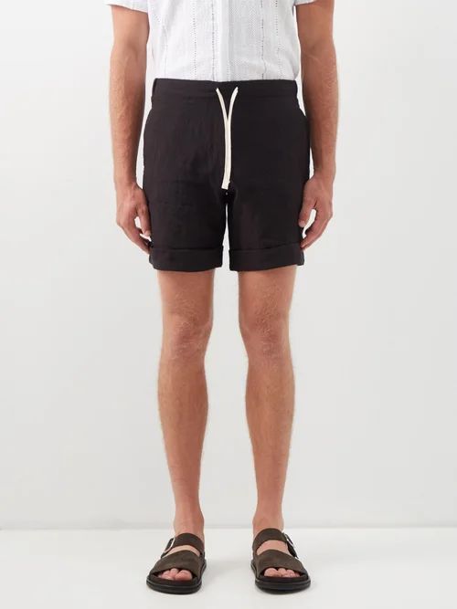 Slubbed Linen-poplin Shorts - Mens - Black