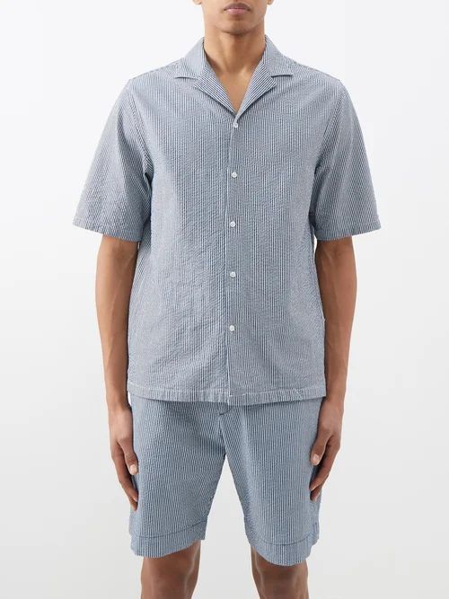 Eren Striped Cotton-seersucker Shirt - Mens - Blue Stripe