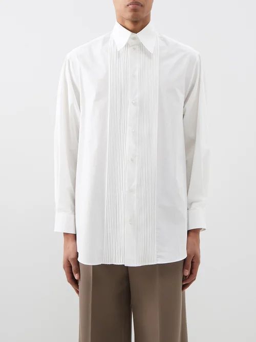 Hall Pleated-bib Cotton-poplin Shirt - Mens - White