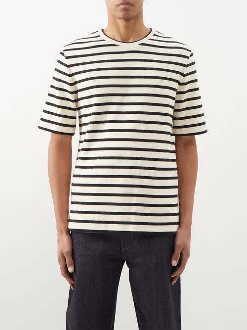 Logo-patch Striped Cotton-jersey T-shirt - Mens - White Multi