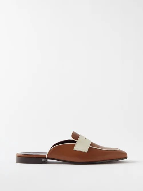 Backless Leather Penny Loafers - Mens - Brown White