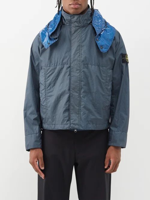 Detachable-hood Bonded Garment-dyed Jacket - Mens - Navy
