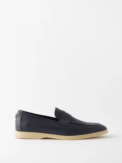 Flâneur Leather Loafers - Mens - Blue Navy