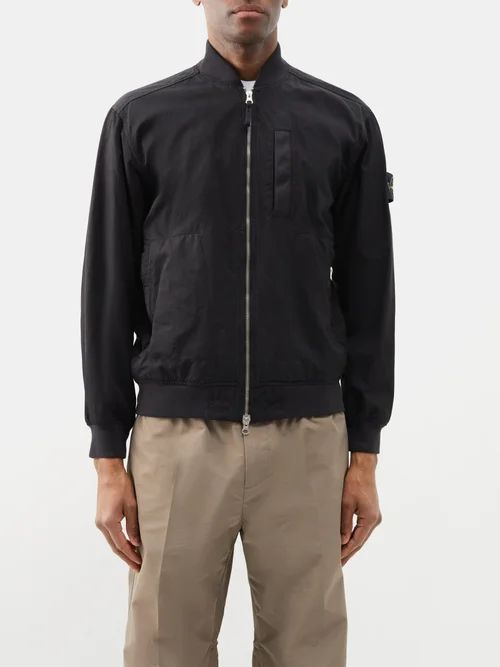 Garment-dyed Twill Bomber Jacket - Mens - Black
