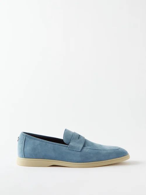Gommé Suede Penny Loafers - Mens - Light Blue