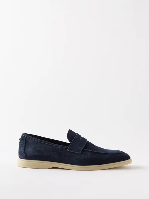 Gommé Suede Penny Loafers - Mens - Dark Navy