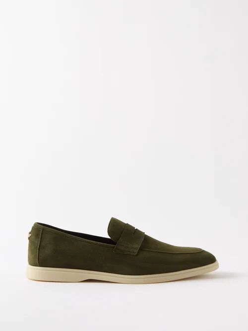 Gommé Suede Penny Loafers - Mens - Olive