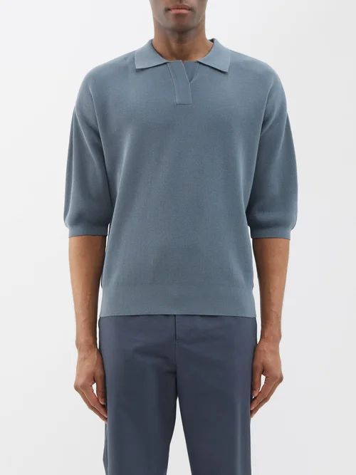 Knitted Cotton-blend Polo Shirt - Mens - Blue