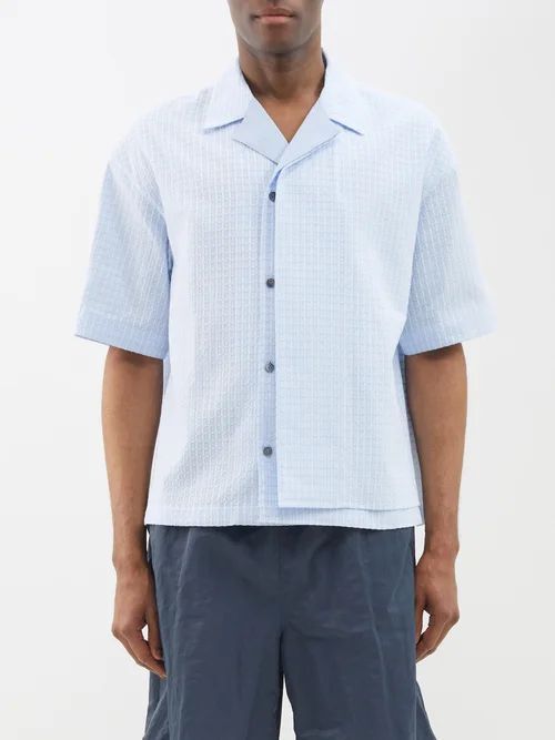 Layered Textured Cotton Shirt - Mens - Light Blue
