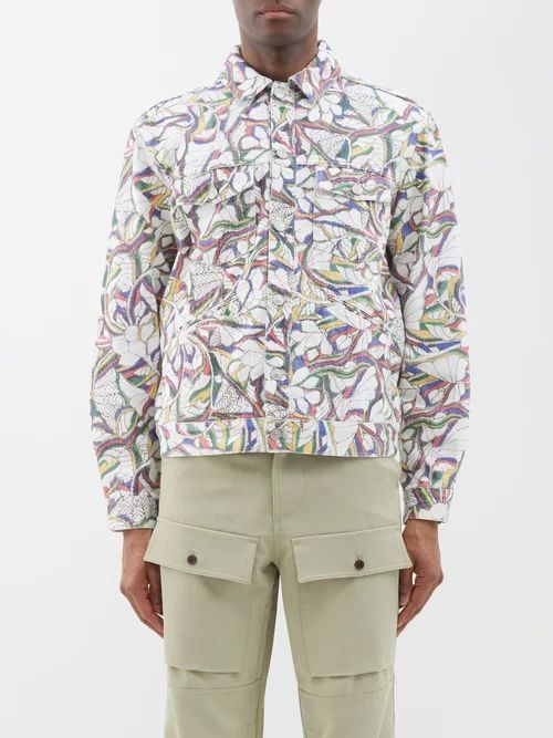 Logo-embroidered Floral-print Denim Jacket - Mens - Multi