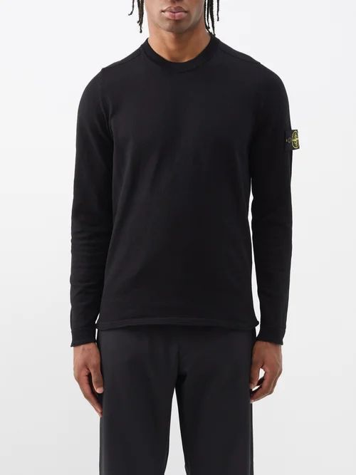 Logo-patch Cotton Sweater - Mens - Black