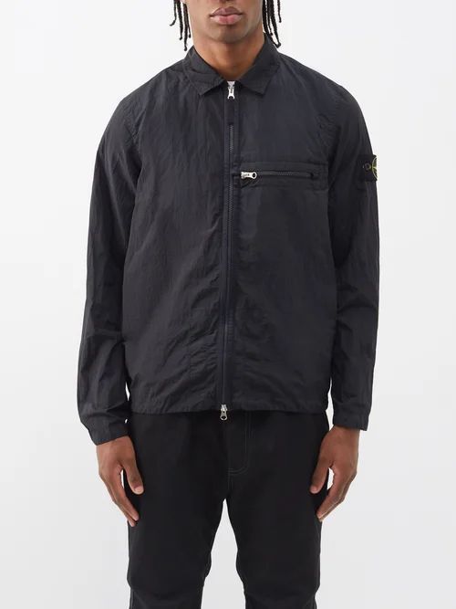 Logo-patch Double-dyed Technical Overshirt - Mens - Black