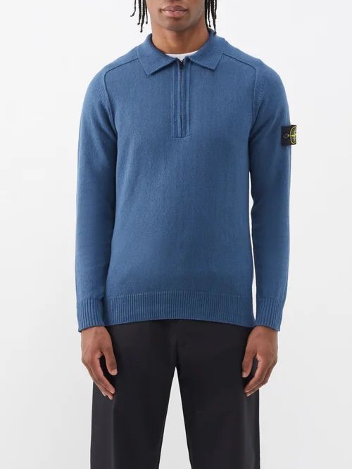 Quarter-zip Cotton Sweater - Mens - Dark Blue