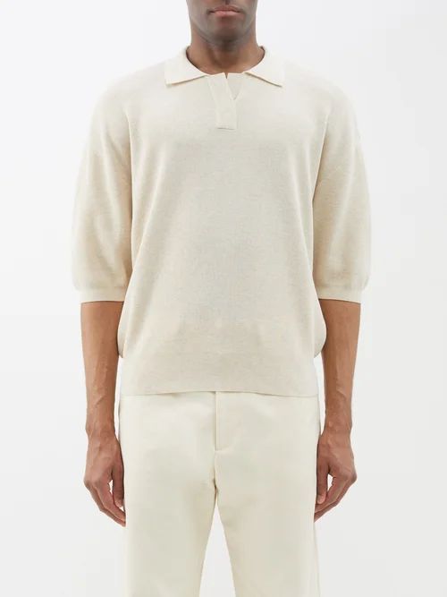 Ribbed Cotton-blend Jersey Polo Shirt - Mens - Cream