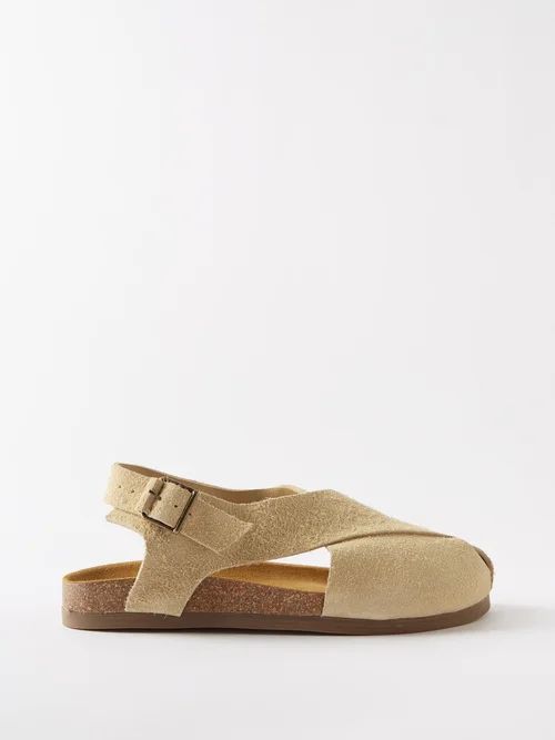 Round-toe Textured Suede Sandals - Mens - Beige