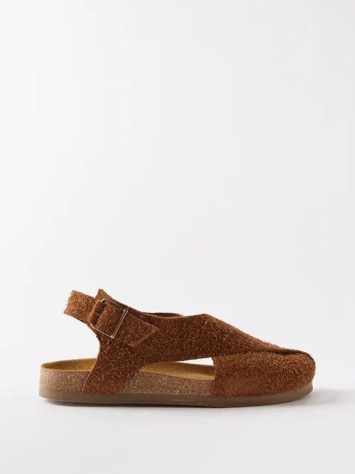 Round-toe Textured Suede Sandals - Mens - Brown