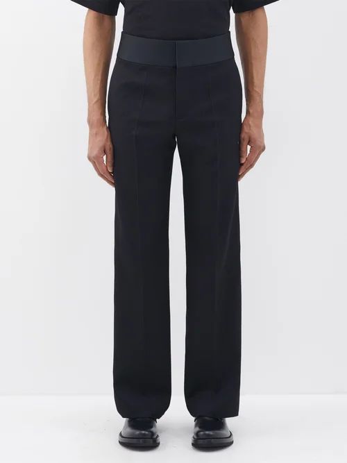 Satin-trim Wool Trousers - Mens - Black