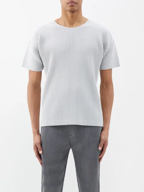 Technical-pleated T-shirt - Mens - Light Grey