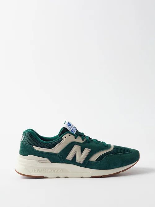 997h Suede And Mesh Trainers - Mens - Green White