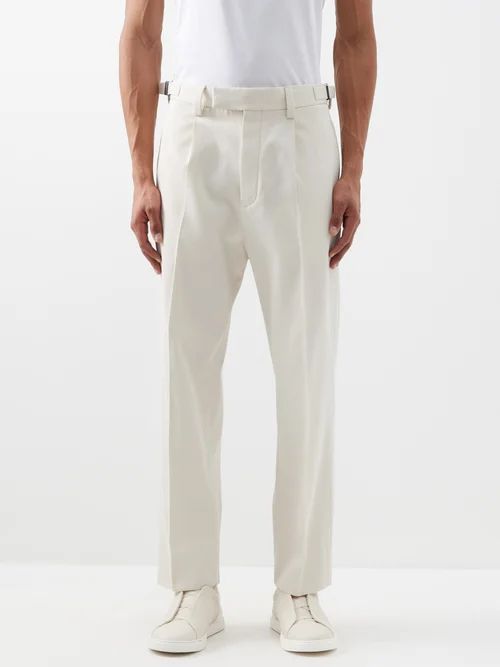 Pleated Cotton-blend Twill Trousers - Mens - Cream