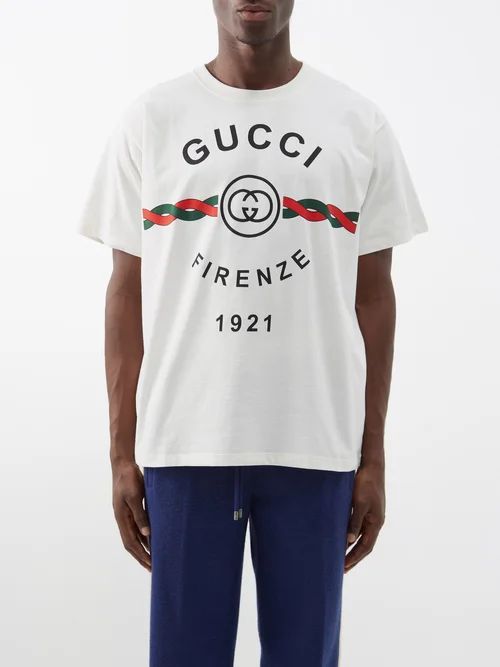 Firenze Logo-print Cotton T-shirt - Mens - White Multi