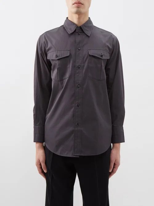 Flap-pocket Cotton Shirt - Mens - Dark Grey