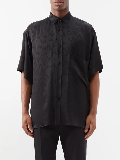 Abstract-print Silk Overshirt - Mens - Black