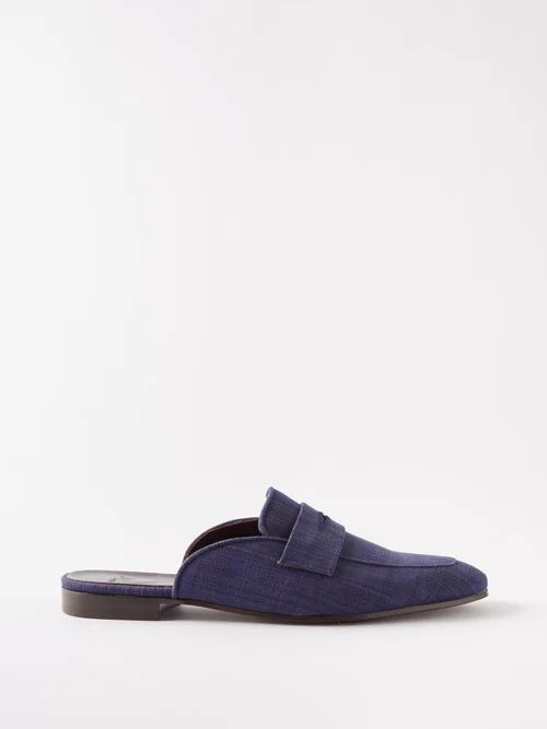 Backless Canvas Penny Loafers - Mens - Dark Navy